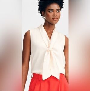 Isaac Mizrahi Women's Sleeveless Cream Satin Tie Front Lined Blouse Various Sz